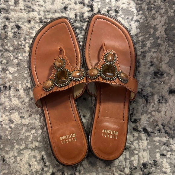 LIKE NEW Stuart Weitzman Leather Tan Embellished Sandals